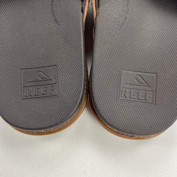 REEF Men's Brown Leather Flip Flop Sandals Anatomic Contouring Footbed Size 8 - Picture 4 of 9